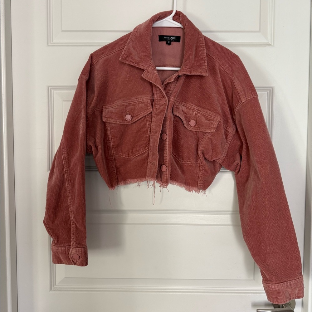 pink cropped corduroy jacket